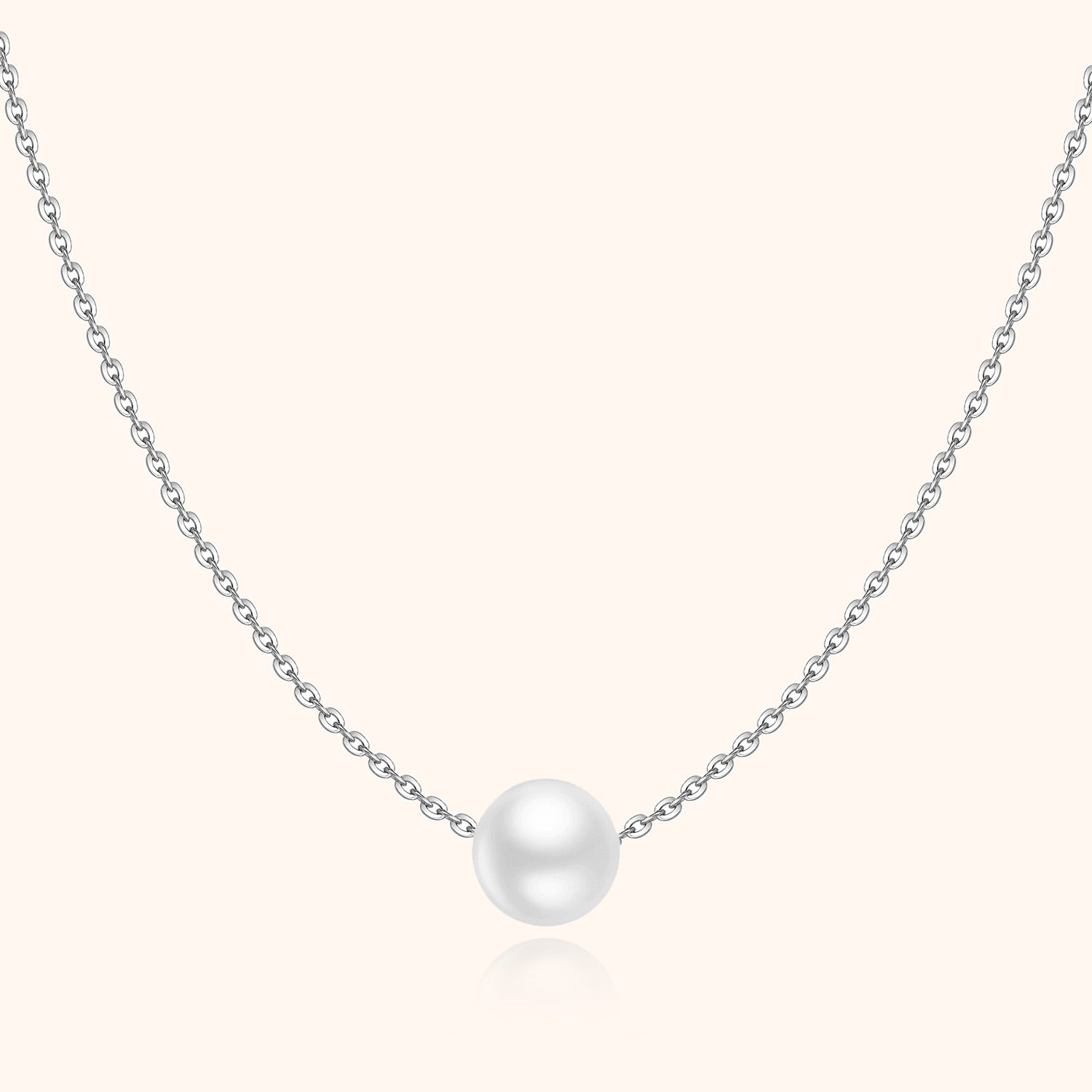 Silberkette mit weißer Perle, elegantes Schmuckstück, Damenhalskette, minimalistisches Design.