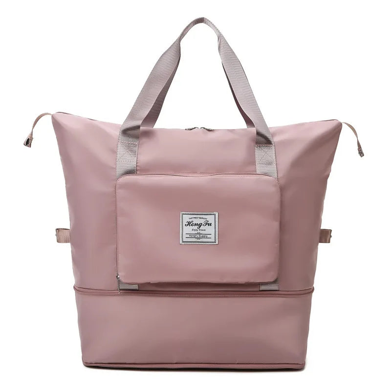 Rosa Reisetasche, wasserdicht, mit Reißverschluss, große Kapazität, für Damen, Nylonmaterial