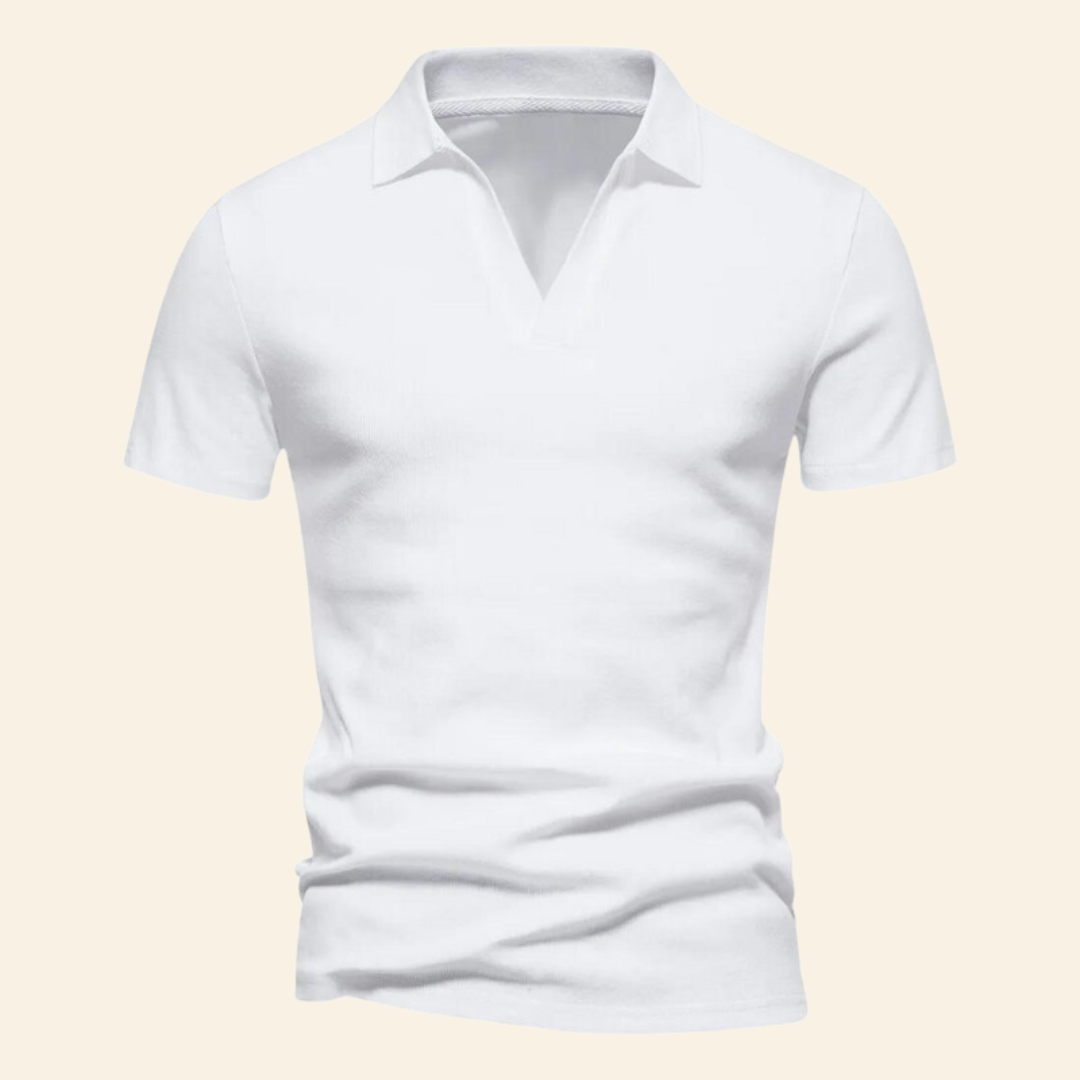 Weißes Herren-Poloshirt aus Baumwolle, kurzärmelig, klassischer Stil, Freizeitmode.