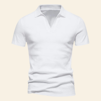 Weißes Herren-Poloshirt aus Baumwolle, kurzärmelig, klassischer Stil, Freizeitmode.