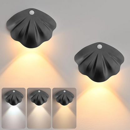 Schwarze LED-Wandleuchte Muschelform, modernes Design, warmweißes Licht, Innenbeleuchtung.