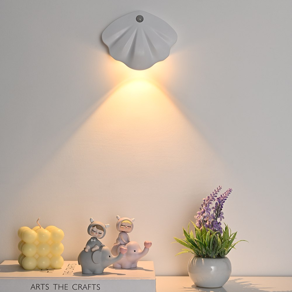 Wandleuchte Muschelform LED Weiß, dekorative Beleuchtung, modernes Design, Wohnzimmerlampe