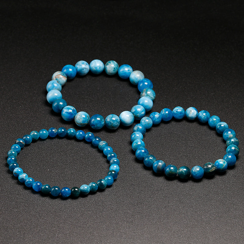 Drei blaue Apatit-Perlenarmbänder, 6mm-10mm, für Meditation, Damen und Herren.
