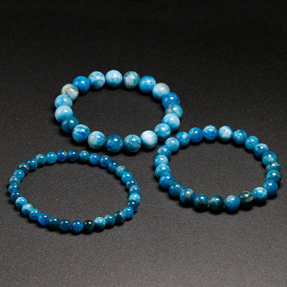 Drei blaue Apatit-Perlenarmbänder, 6mm-10mm, für Meditation, Damen und Herren.