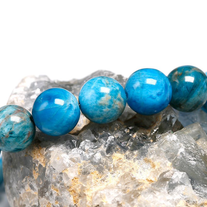 Blaues Apatit-Perlenarmband, 6mm-10mm, Naturstein, für Meditation, Damen und Herren.
