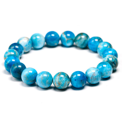 Blaues Apatit-Perlenarmband, 6mm-10mm, für Meditation, Unisex, Naturstein, elastisch.