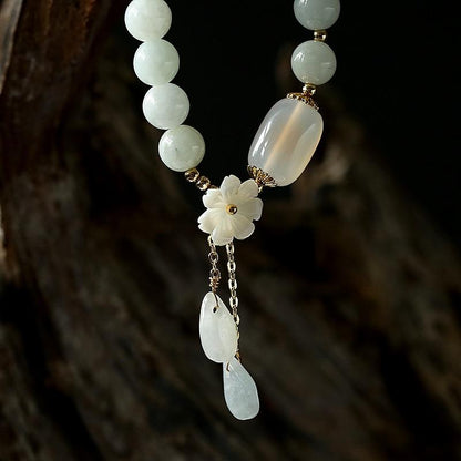 Einstellbares Armband mit Jade- und Achatperlen, Blumenanhänger, Yoga-Schmuck.