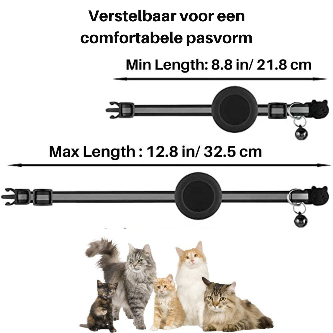 Verstellbares Katzenhalsband, schwarz, mit Glocke, Länge 22-33 cm, für Haustiere.