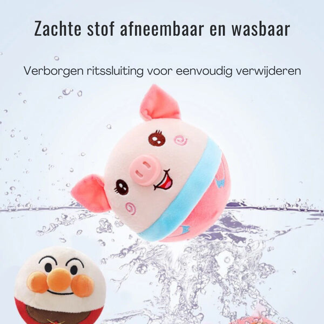 Rosa Plüsch-Schweinball, waschbar, weicher Stoff, versteckter Reißverschluss, Kinderspielzeug.