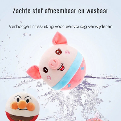 Rosa Plüsch-Schweinball, waschbar, weicher Stoff, versteckter Reißverschluss, Kinderspielzeug.