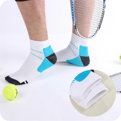 Weiße und blaue Sportsocken für Tennis, atmungsaktiv, rutschfest, Unisex.
