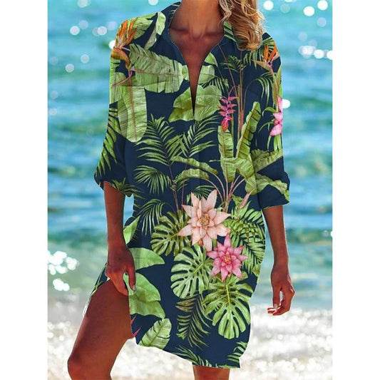 Lång Hawaii-blus med blomstertryck – Zoë