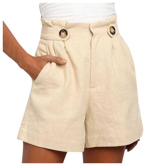 Beige sommarshorts för dam med hög midja och vida ben – Maya