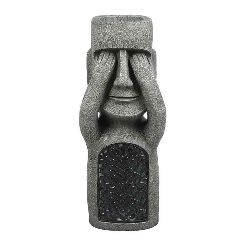 Graue Moai-Skulptur Blumentopf mit LED-Licht, Garten-Dekoration, Osterninsel-Stil.