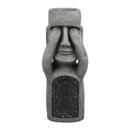 Graue Moai-Skulptur Blumentopf mit LED-Licht, Garten-Dekoration, Osterninsel-Stil.