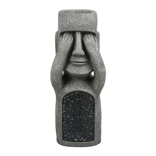 Graue Moai-Skulptur Blumentopf mit LED-Licht, Garten-Dekoration, Osterninsel-Stil.