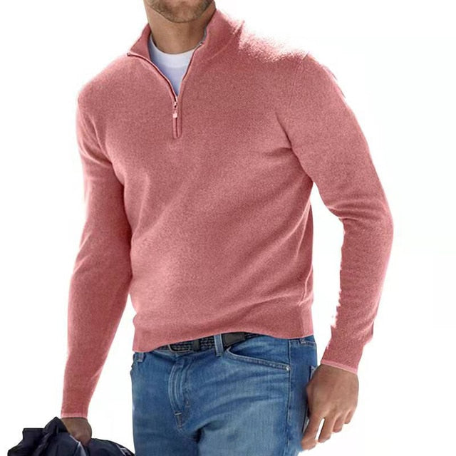 Männer Pullover rosa, Reißverschluss, lange Ärmel, casual, hochwertig, Frühling Herbst Mode.