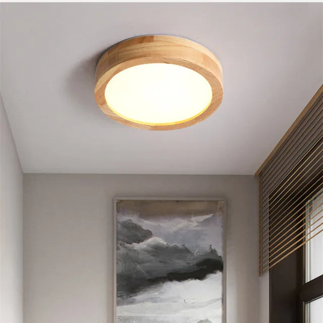 Runde Deckenleuchte aus Holz, LED, skandinavisches Design, Wohnzimmer, Schlafzimmer, Flur.