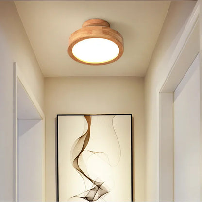 Runde Deckenleuchte aus Holz, LED, skandinavisches Design, Flurbeleuchtung, modern.