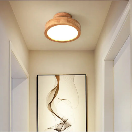 Runde Deckenleuchte aus Holz, LED, skandinavisches Design, Flurbeleuchtung, modern.