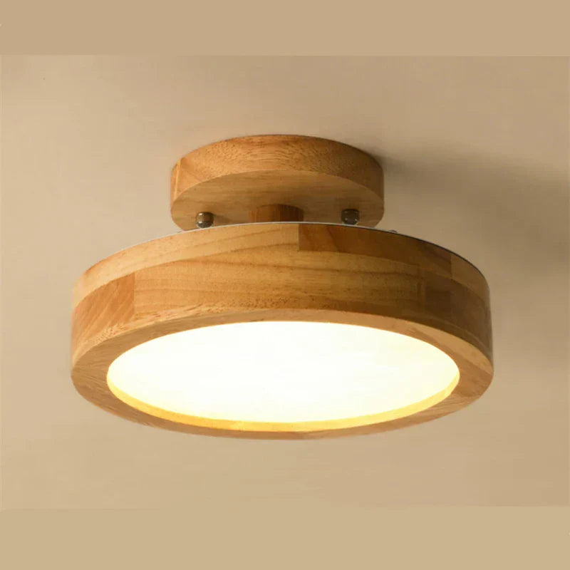 Runde Deckenleuchte aus Holz, LED, skandinavisches Design, ideal für Wohnzimmer oder Flur.