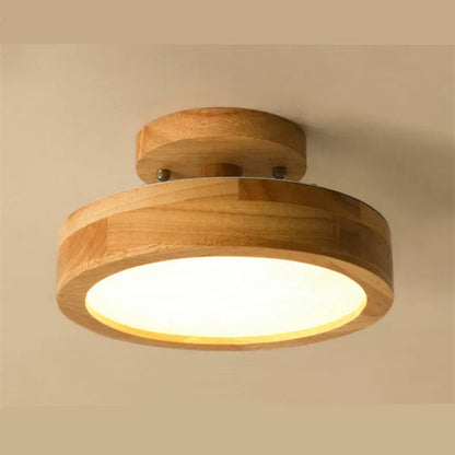 Runde Deckenleuchte aus Holz, LED, skandinavisches Design, ideal für Wohnzimmer oder Flur.