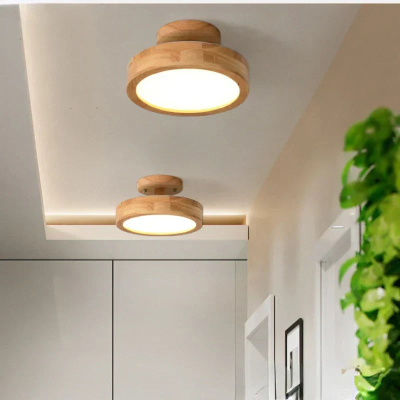 Runde Deckenleuchte aus Holz, LED, skandinavisch, für Flur, Schlafzimmer, Wohnzimmer.