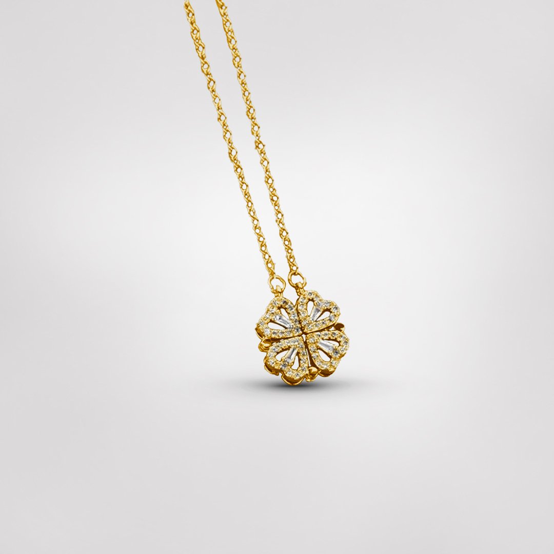 Goldene Kleeblatt-Halskette, elegantes Schmuckdesign, Damenaccessoire, modischer Halsschmuck.