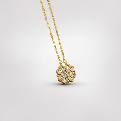 Goldene Kleeblatt-Halskette, elegantes Schmuckdesign, Damenaccessoire, modischer Halsschmuck.