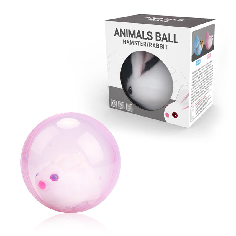 Rosa Tierball mit weißem Plüschkaninchen, Spielzeug für Hamster und Kaninchen, Geschenkbox.