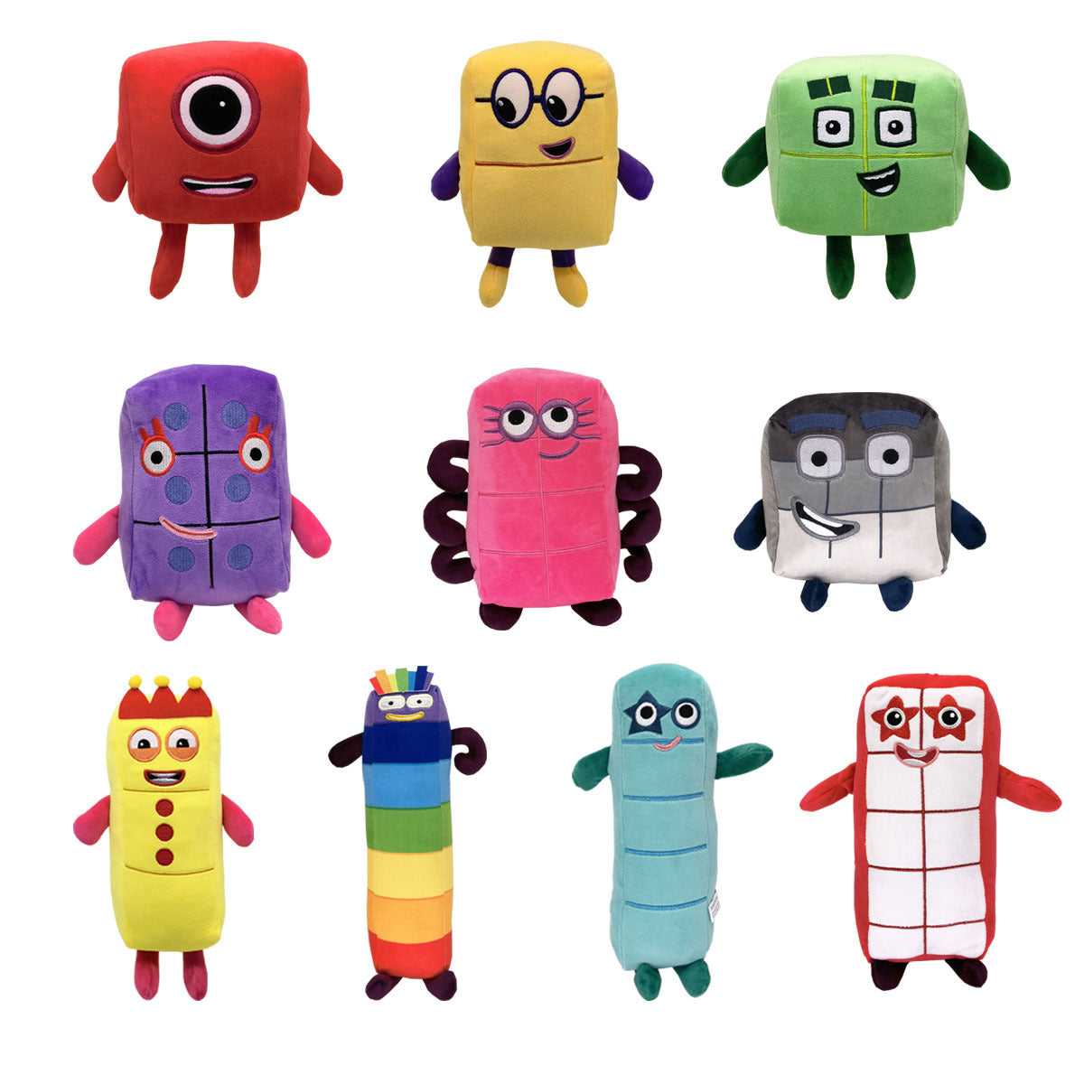 Bunte Plüschfiguren, Cartoon-Design, verschiedene Formen, Kinder-Spielzeug, 12 Stück.