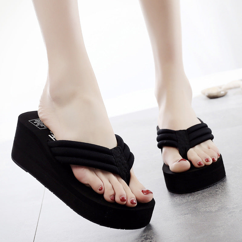 Schwarze Plateau-Flip-Flops für Damen, bequem, modisch, Sommer-Sandalen, rutschfest.