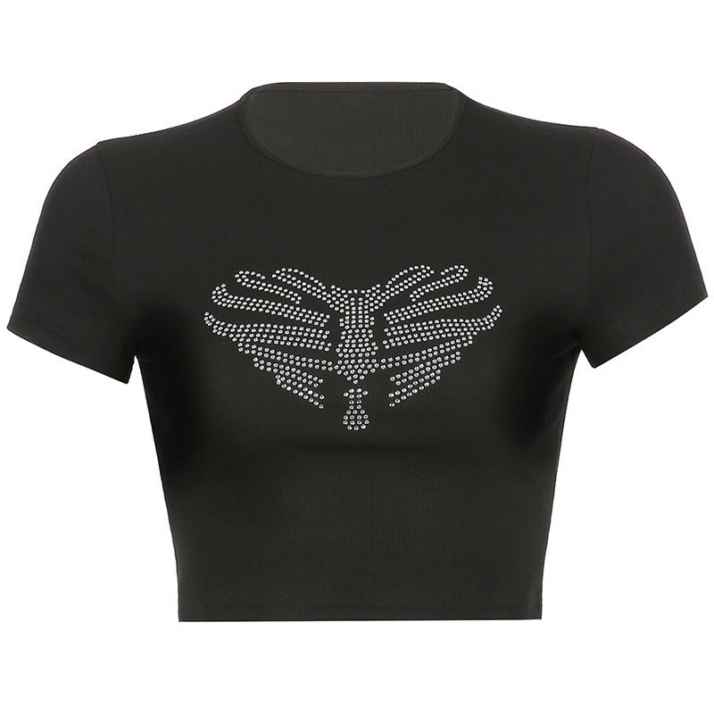 Trendig damcrop-top med strass-skelettmönster – Yara