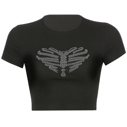 Trendig damcrop-top med strass-skelettmönster – Yara