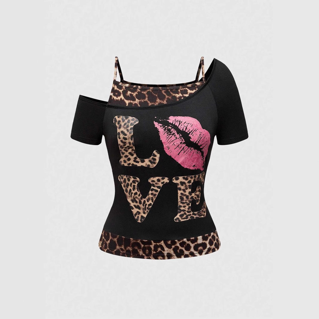 Trendig dam off-shoulder-skjorta med leopardtryck – Zaria