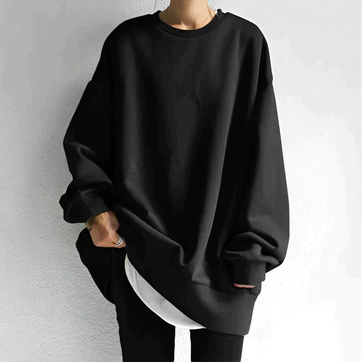 Schwarzer Oversize-Pullover, Unisex, Baumwolle, lässig, modisch, Herbstmode, Streetwear.