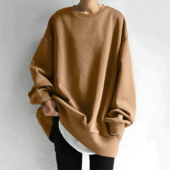 Brauner Oversize-Pullover, Unisex, Baumwolle, lässig, modisch, Herbstmode, Streetwear.