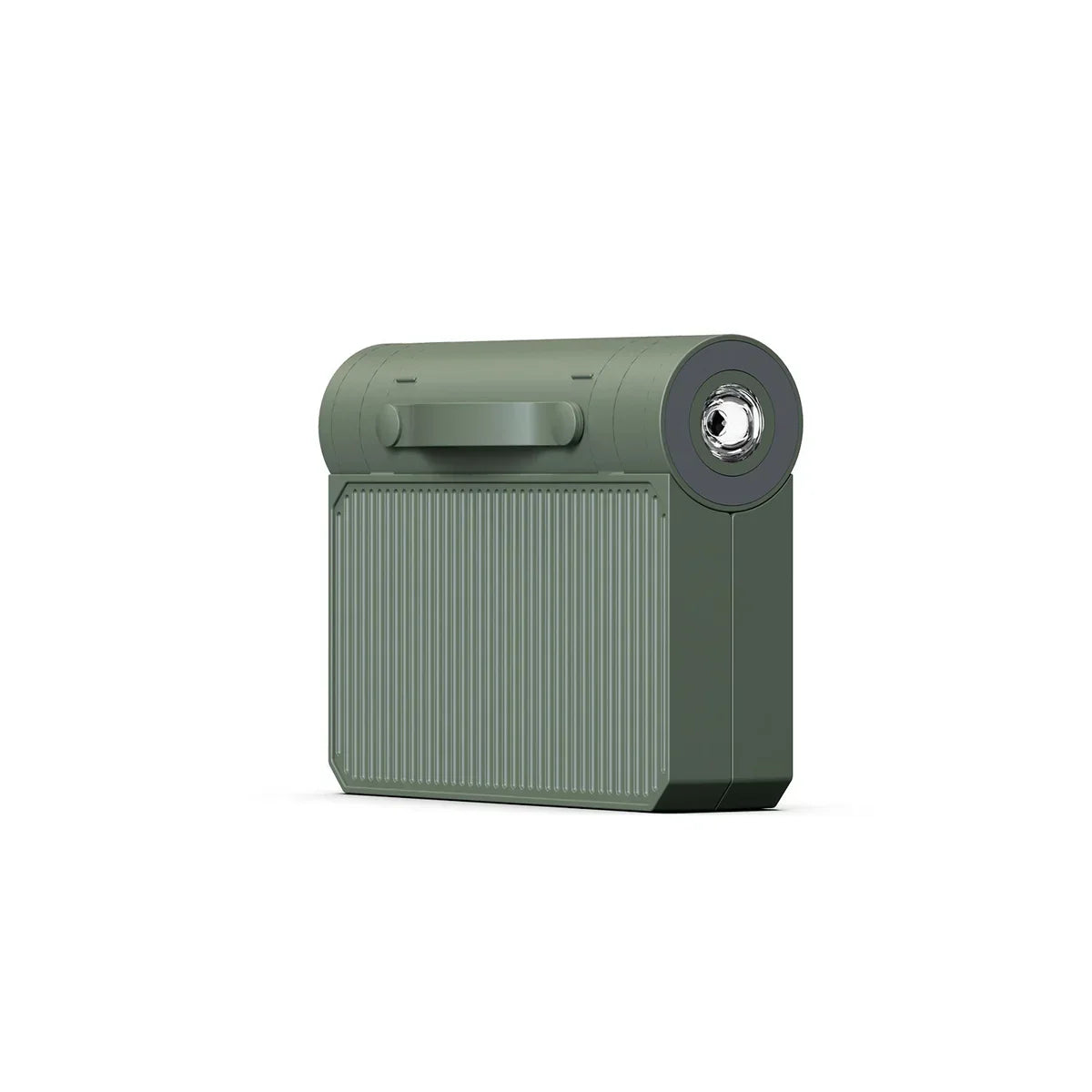 Grüne tragbare Powerbank, rechteckig, mit geriffelter Oberfläche, USB-Anschluss, kompakt.