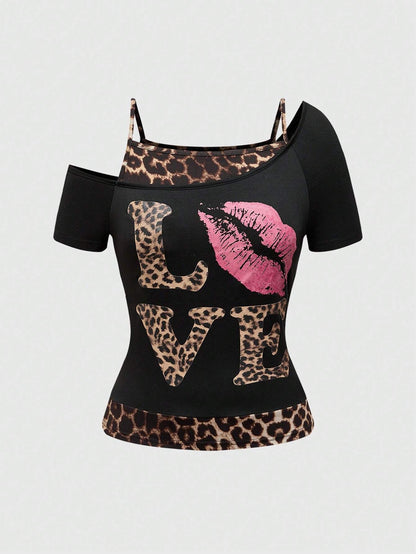 Trendig dam off-shoulder-skjorta med leopardtryck – Zaria