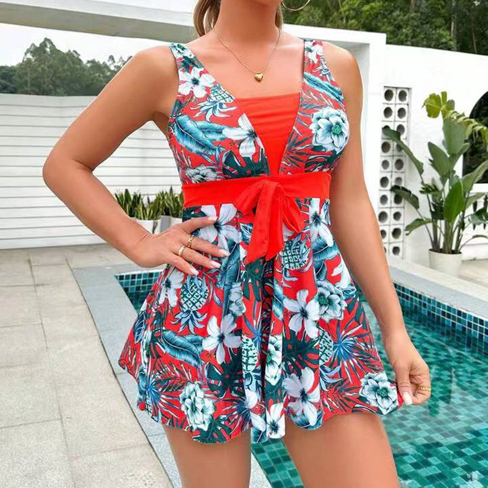 Trendig tankini med mönster och kjol i spetsstil – Zamira
