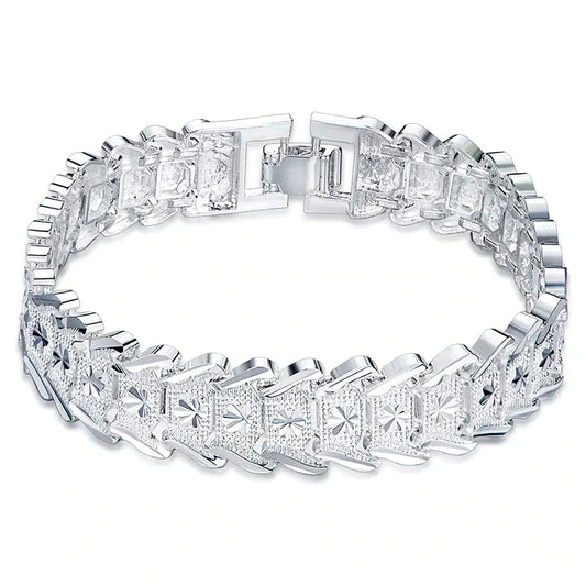 Silbernes Armband mit quadratischen Zirkonia-Steinen, luxuriöses Design, Schmuck für Damen