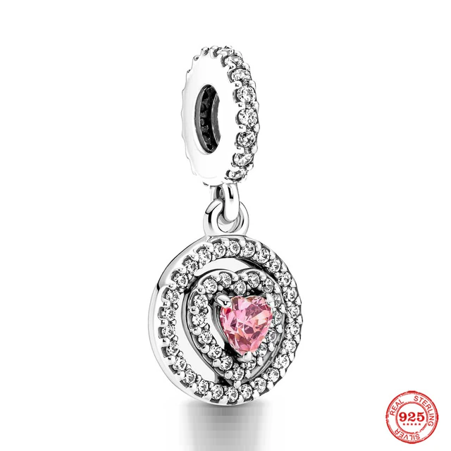 Silberner Herzanhänger mit rosa Kristall, 925 Sterling Silber, funkelnder Schmuckanhänger.