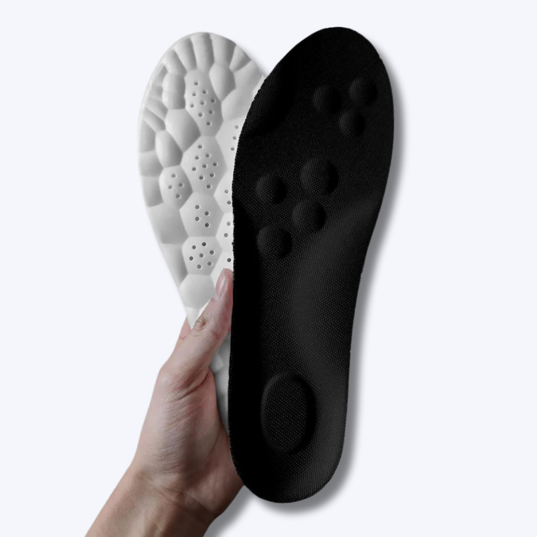 Schwarze orthopädische Einlegesohle, ergonomisch, stoßdämpfend, für Komfort und Unterstützung.