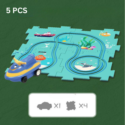 Spielzeug-Autobahn-Set, 5-teilig, Ozean-Thema, blau, für Kinder, Puzzle-Teppich, Lernspielzeug.