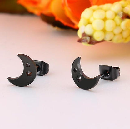 Schwarze Edelstahl-Creolen mit Sternmotiv, modische Damenohrringe, Punk-Stil.