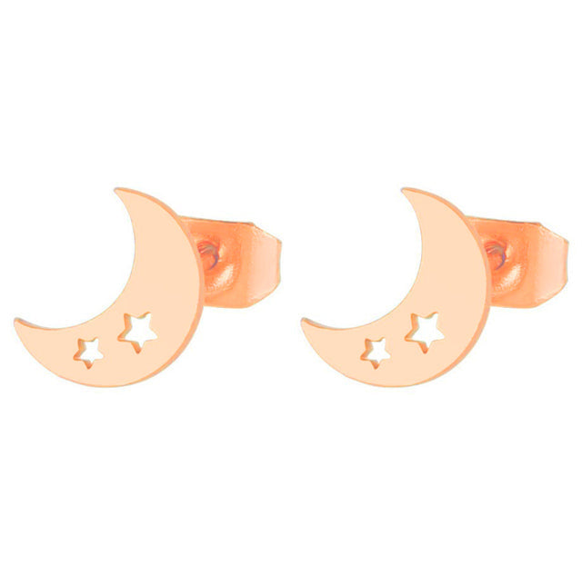 Goldene Mond-Ohrringe aus Edelstahl mit Stern-Ausschnitten, modischer Schmuck für Damen.