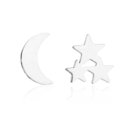 Silberne Mond- und Stern-Ohrringe, Edelstahl, minimalistischer Schmuck für Damen.