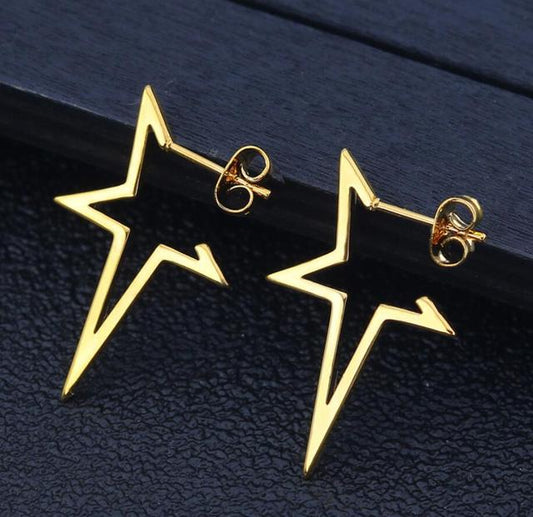Goldene Stern-Ohrringe, Edelstahl, Punk-Stil, Schmuck für Frauen.