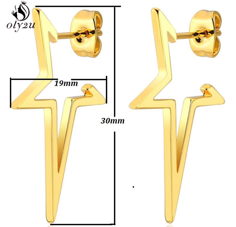 Goldene Edelstahl Stern Ohrringe, Punk Stil, 30mm, für Frauen Schmuck, Oly2u Marke.