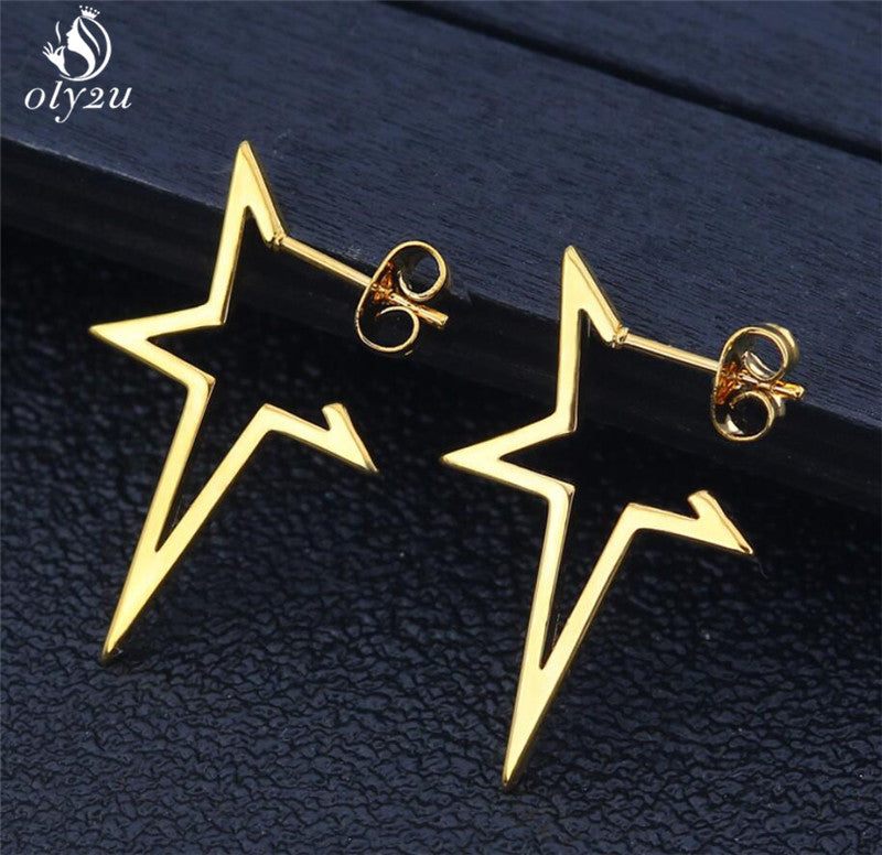 Goldene Edelstahl Stern-Ohrringe, Punk-Stil, für Frauen, Schmuck, minimalistisch.